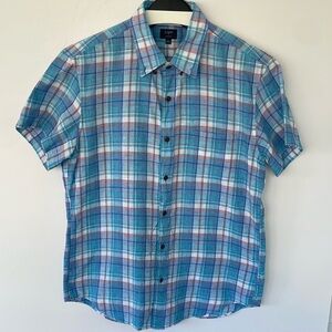 J. Crew Casual Short Sleeve Button Down Homespun Cotton Shirt Plaid Large